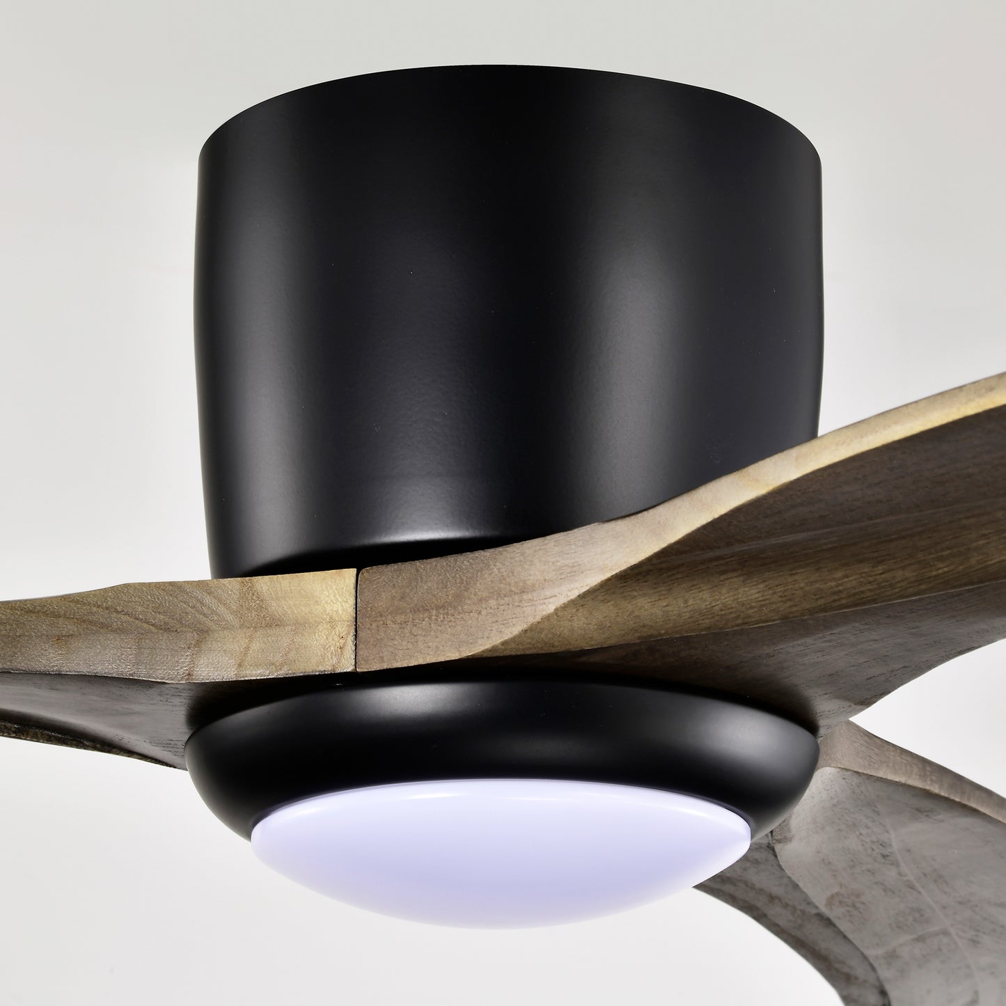 52" Solid Wood Flush Mount Ceiling Fan with Lights - Matte Black