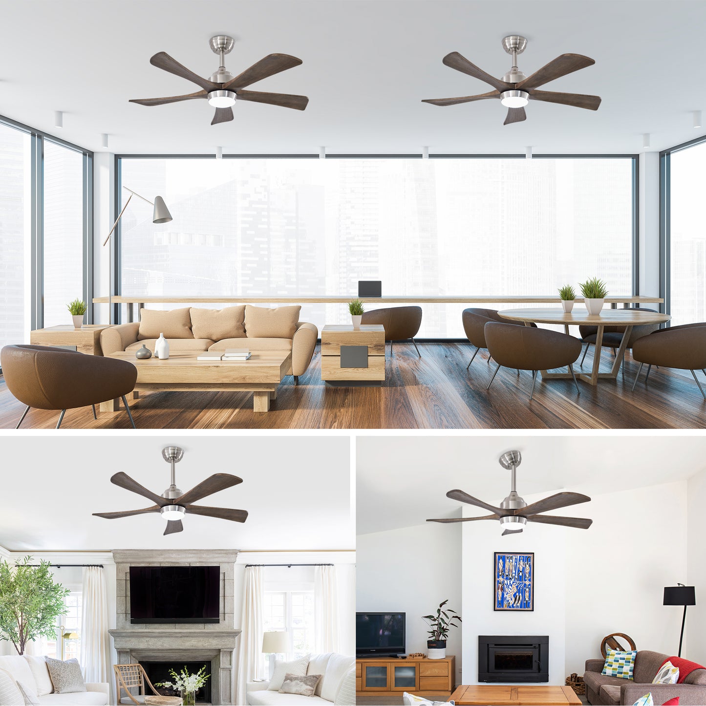 42 Inch Wood Ceiling Fan with Lights Nickel Finish