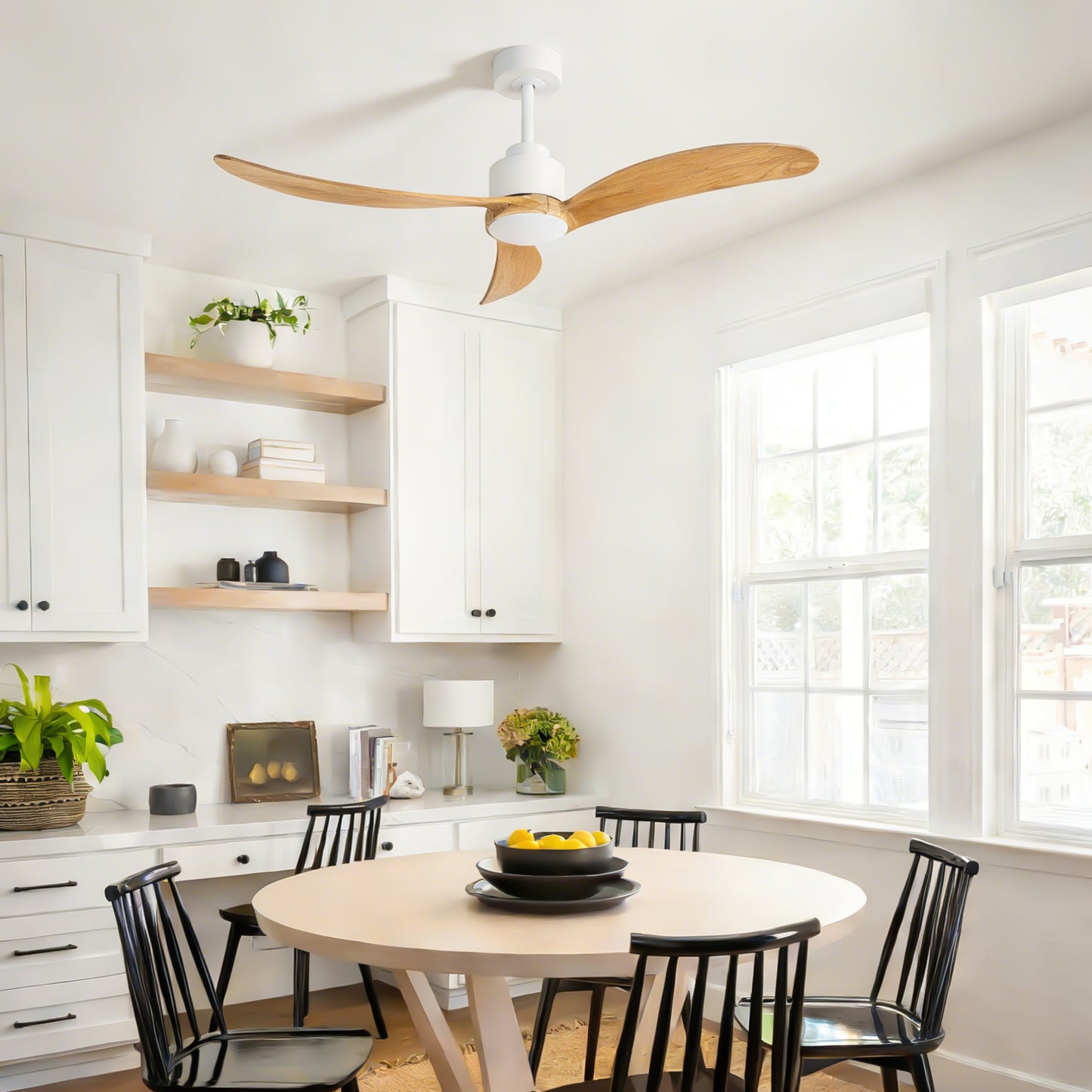 52" Ceiling Fan with Remote Control, Quiet DC Motor & Adjustable Height Rods -