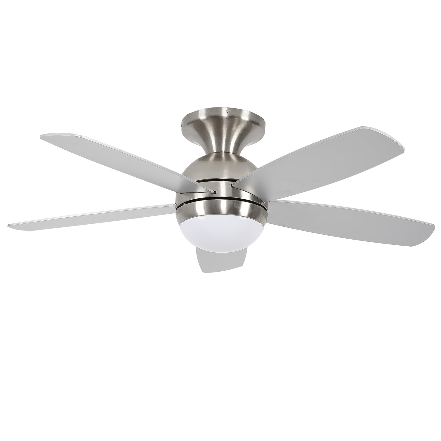 52 Inch 5 PCS Plywood Reversible Blades Ceiling Fan With Light Kit 3 Color , LED, DC 6 Speed ,Remote Control Ceiling Fan for Patio Living Room, Bedroom, Office,Indoor.(Satin Nickel)
