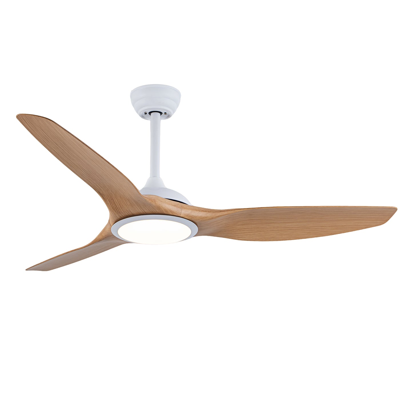 52 Inch ABS Blades Ceiling Fan With Light Kit ( LED Light Source),DC 6 Speed ,Remote Control,Adjustable Height Ceiling Fan for Patio Living Room, Bedroom,Office,Indoor.(( Matte White + Natural Wood)