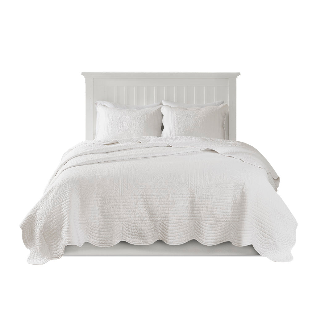 White Microfiber Quilt Set - 3 Piece Reversible Full/Queen