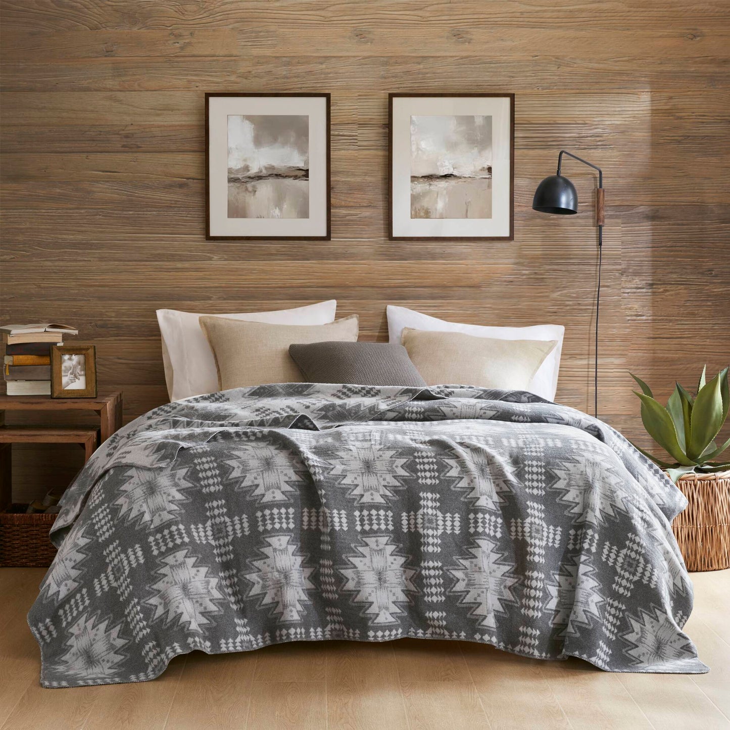 1-Piece Twin Cotton Blend Blanket, Grey Aztec