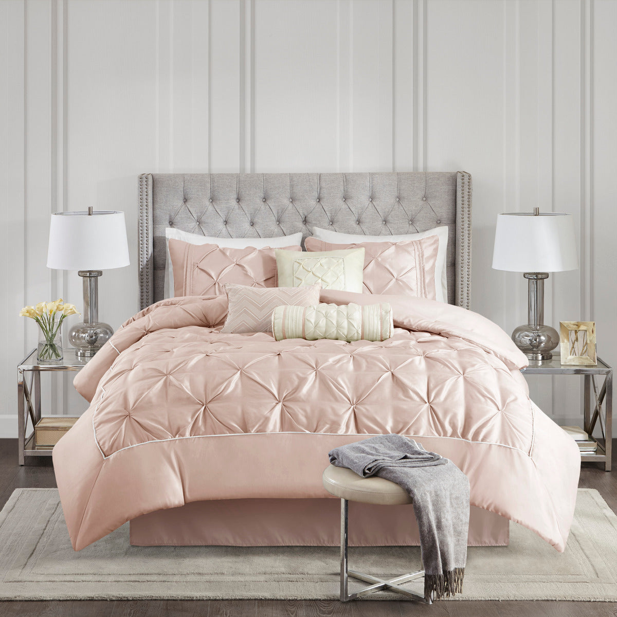 Queen Blush Polyester Comforter Set 7 Piece