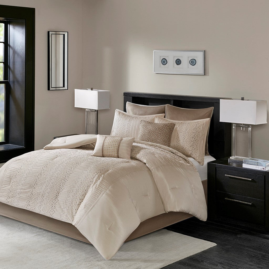 8 Piece Embroidered Comforter Set Natural King