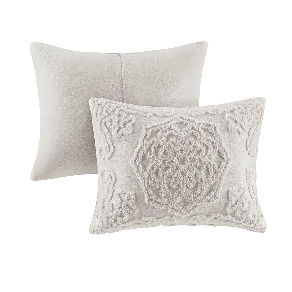 King Size Grey Cotton Chenille Comforter Set