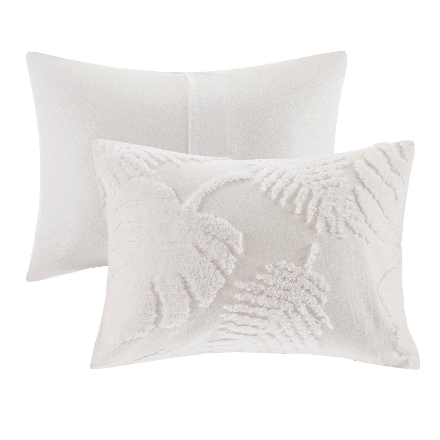 Off White Cotton Chenille Palm Comforter Set - Queen Size