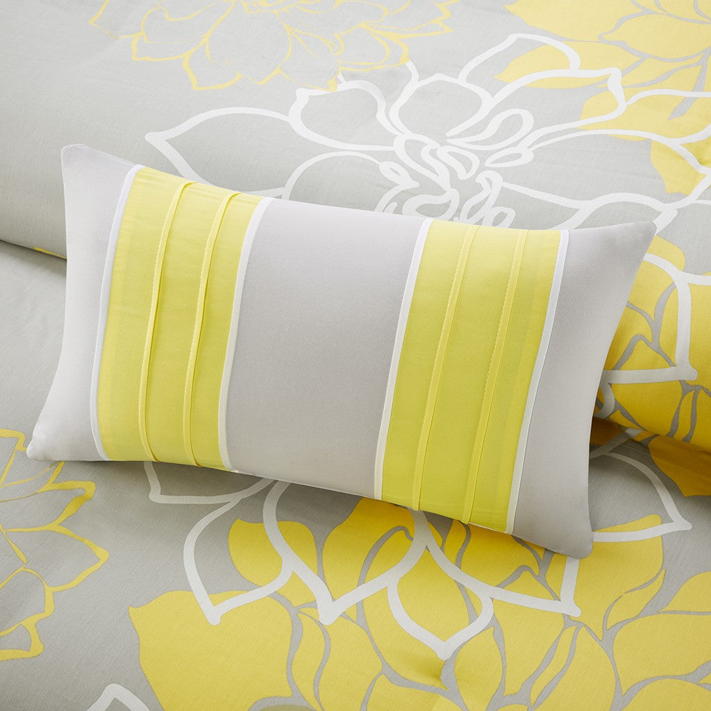 King Cotton Quilt Set Yellow Grey Floral Bedding