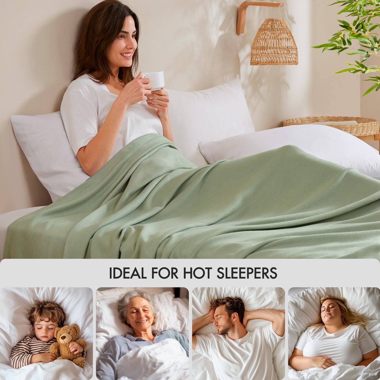 Twin Rayon Bamboo Blanket - Sage Green, 66x90