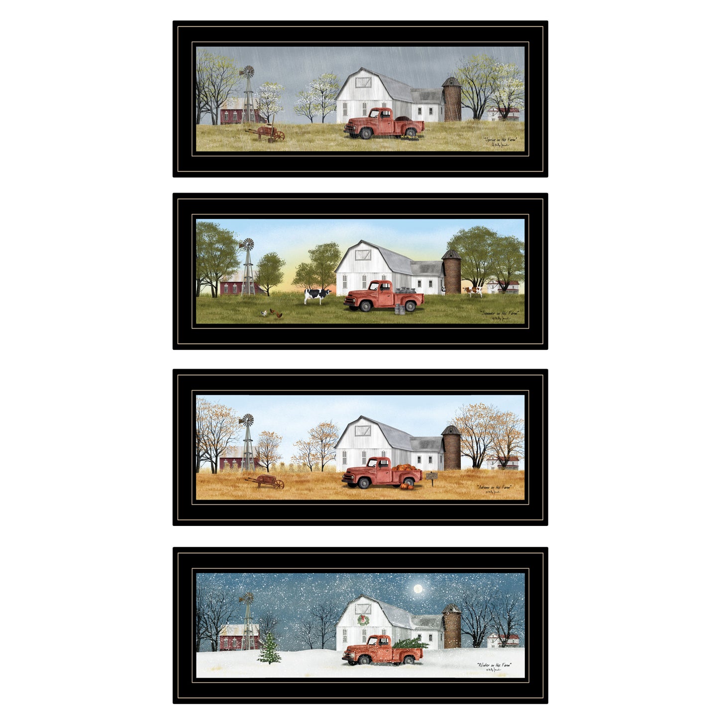 Trendy Decor 4U "Four Seasons Collection V" Framed Wall Art, Modern Home Decor 4 Piece Vignette for Living Room, Bedroom & Farmhouse Wall Decoration by Billy Jacobs