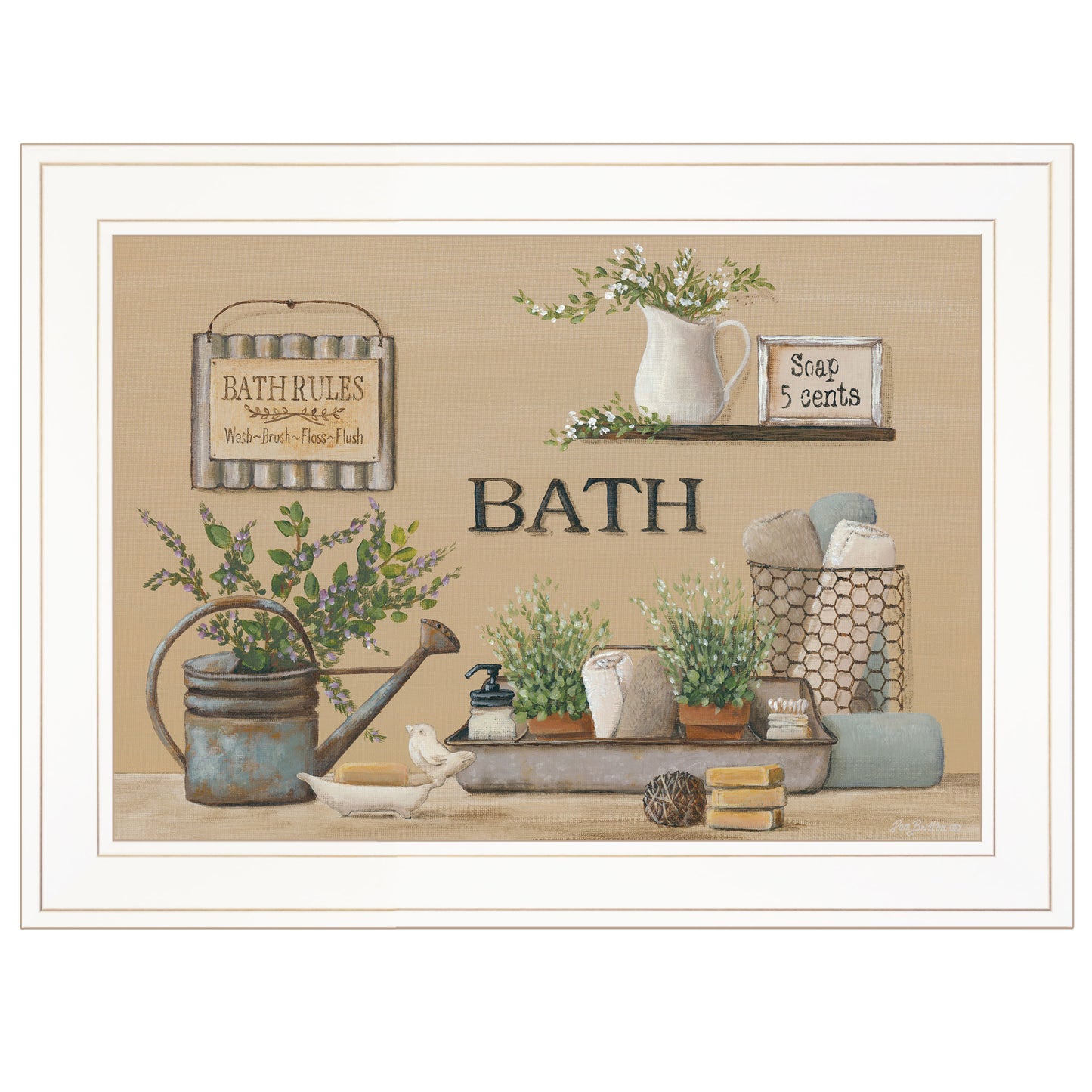 Trendy Decor 4U "Farmhouse Bath II" Framed Wall Art, Modern Home Decor Framed Print for Living Room, Bedroom & Farmhouse Wall Decoration by Pam Britton