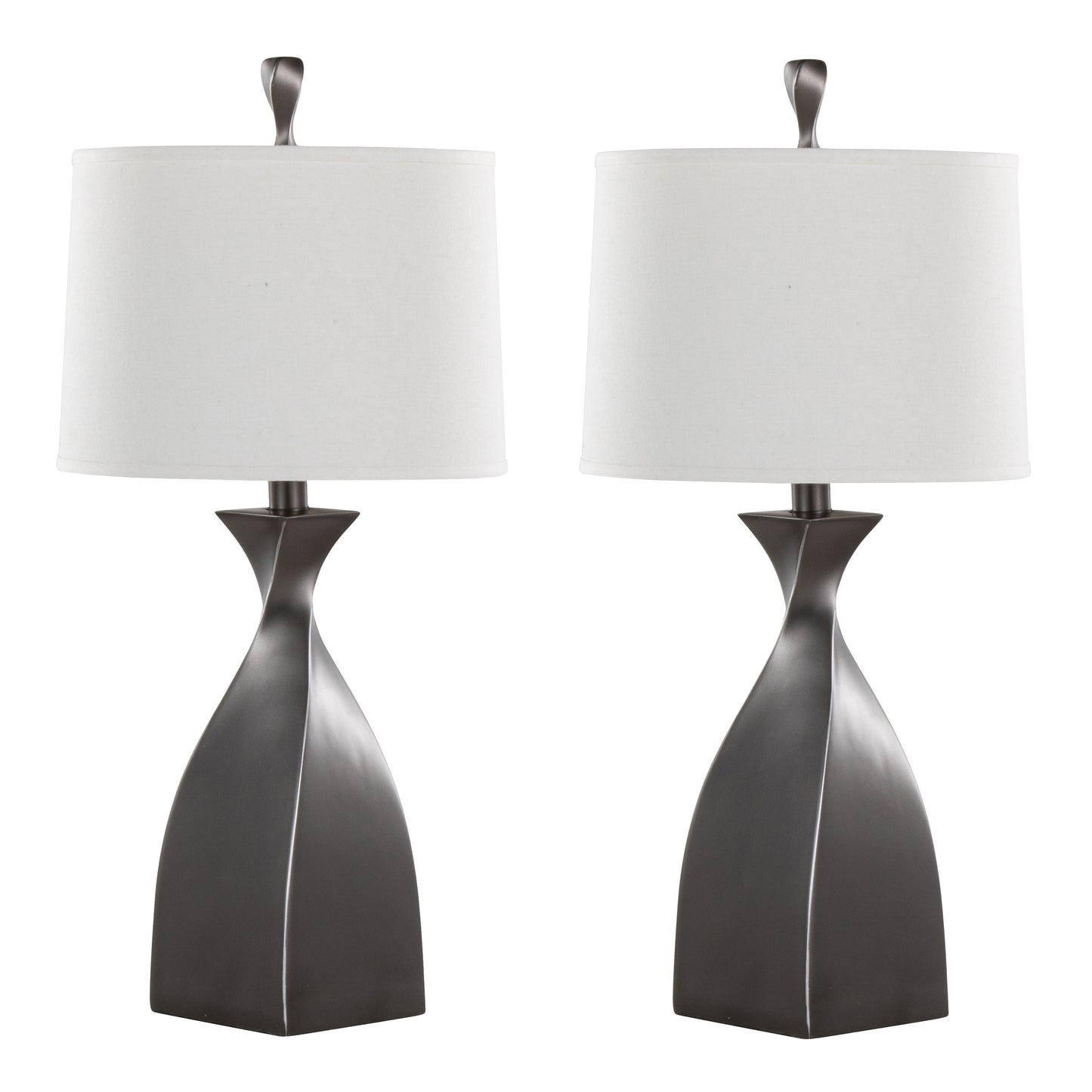 30" Contemporary Polyresin Table Lamp in Rubbed Grey Slate Polyresin with White Linen Shade from Grandview Gallery - Set of 2