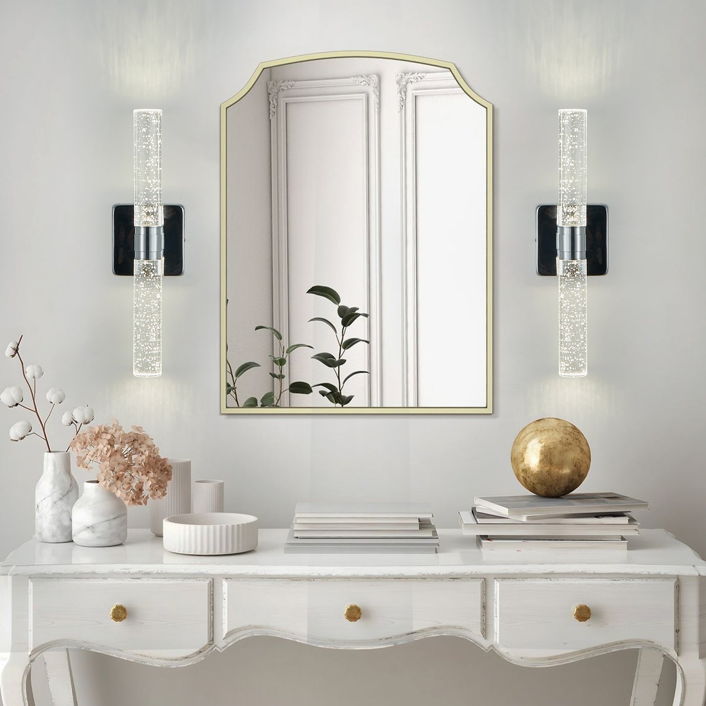 17"(H) Contemporary Crystal Wall Light, Chrome Finish with Bubble Crystal, 2-Light Sconce for Bathroom, Bedroom, Hallway – Modern Indoor Lighting Fixture