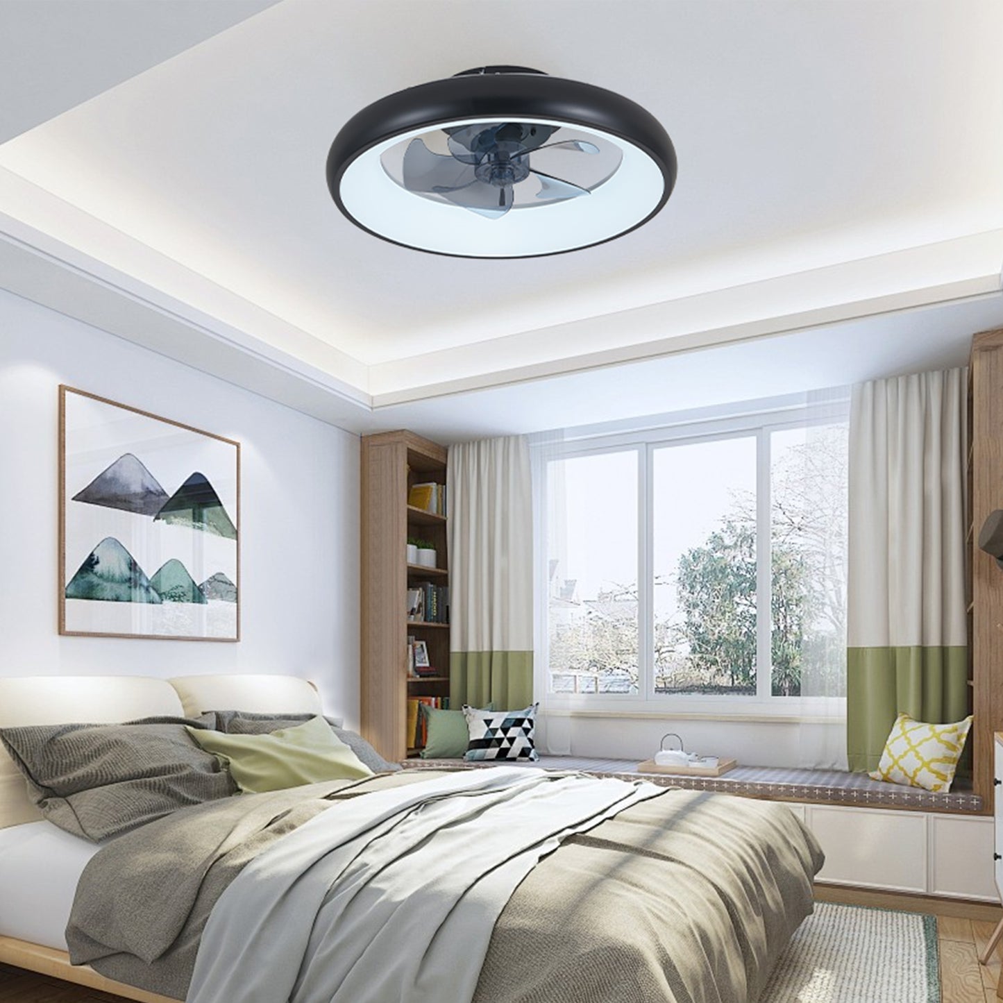 20" Black LED Ceiling Fan Light – Dimmable & Adjustable Color Temperature, APP & Remote Control, Modern Smart Ceiling Fan for Living Room, Bedroom, and Dining Room (Silent/6-Speed/Reversible/DC Motor)