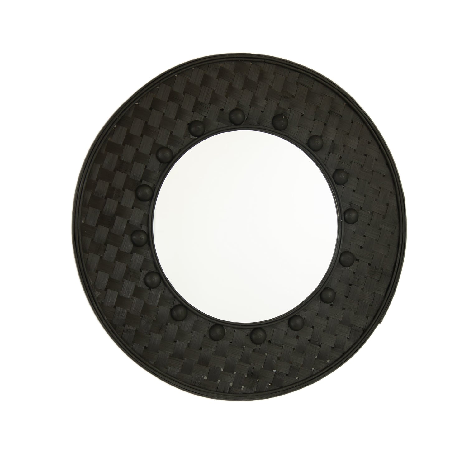 24'' Solea Mirror, Hand-woven Black Bamboo Artistry Wall Hanging Circle Mirror, Suitable for Bathroom, Bedroom, Living Room, Entryway, etc.