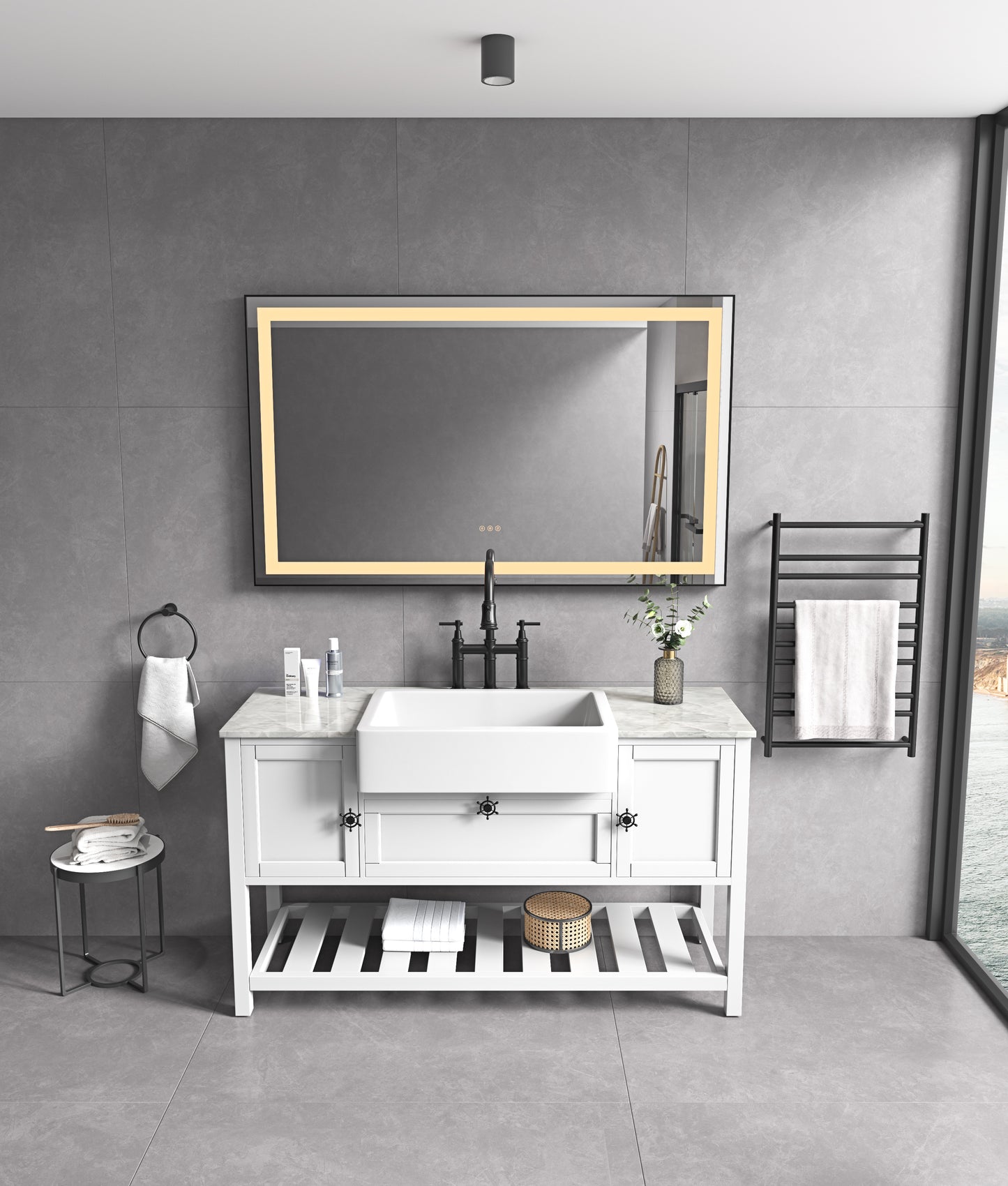 Black Framed LED Bathroom Vanity Mirror 72" x 36"