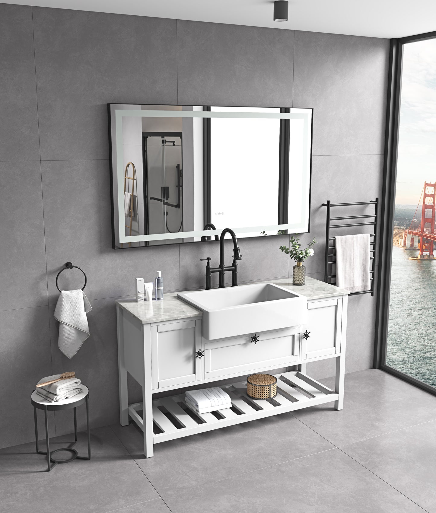 72 in. W x 36 in. H Black Framed LED Single Bathroom Vanity Mirror in Polished Crystal Bathroom Vanity LED Mirror with 3 Color Lights Mirror for Bathroom Wall Smart Lighted Vanity Mirror