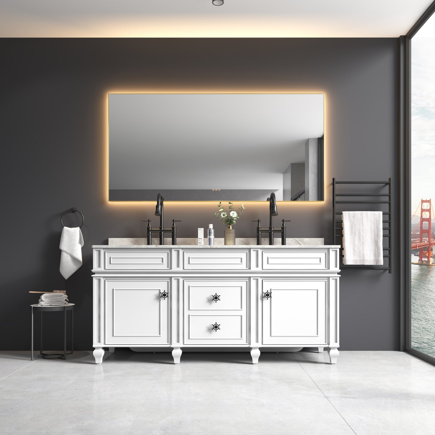 60 x 36Inch LED Mirror Bathroom Vanity Mirror with Back Light, Wall Mount Anti-Fog Memory Large Adjustable Vanity Mirror