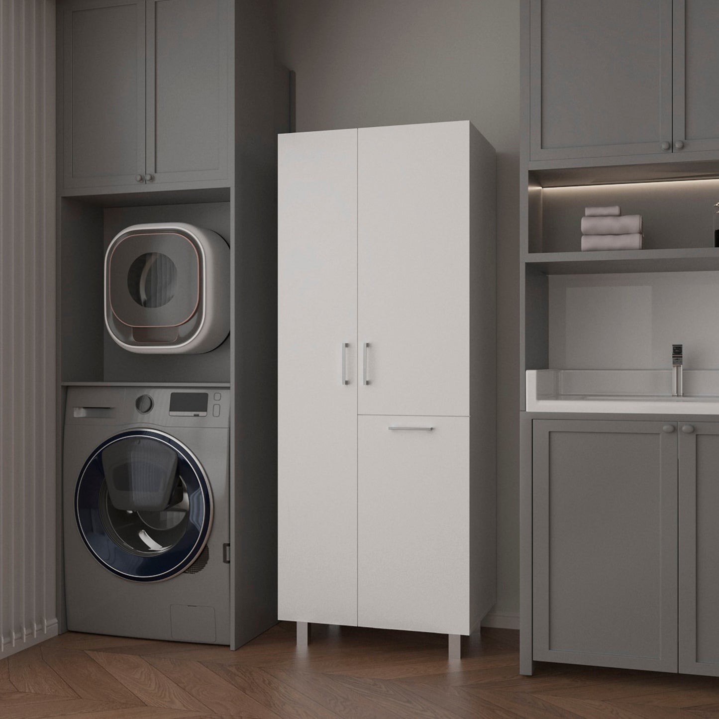 White 1-Drawer Modern Storage Cabinet with 2 Doors and Metal Legs