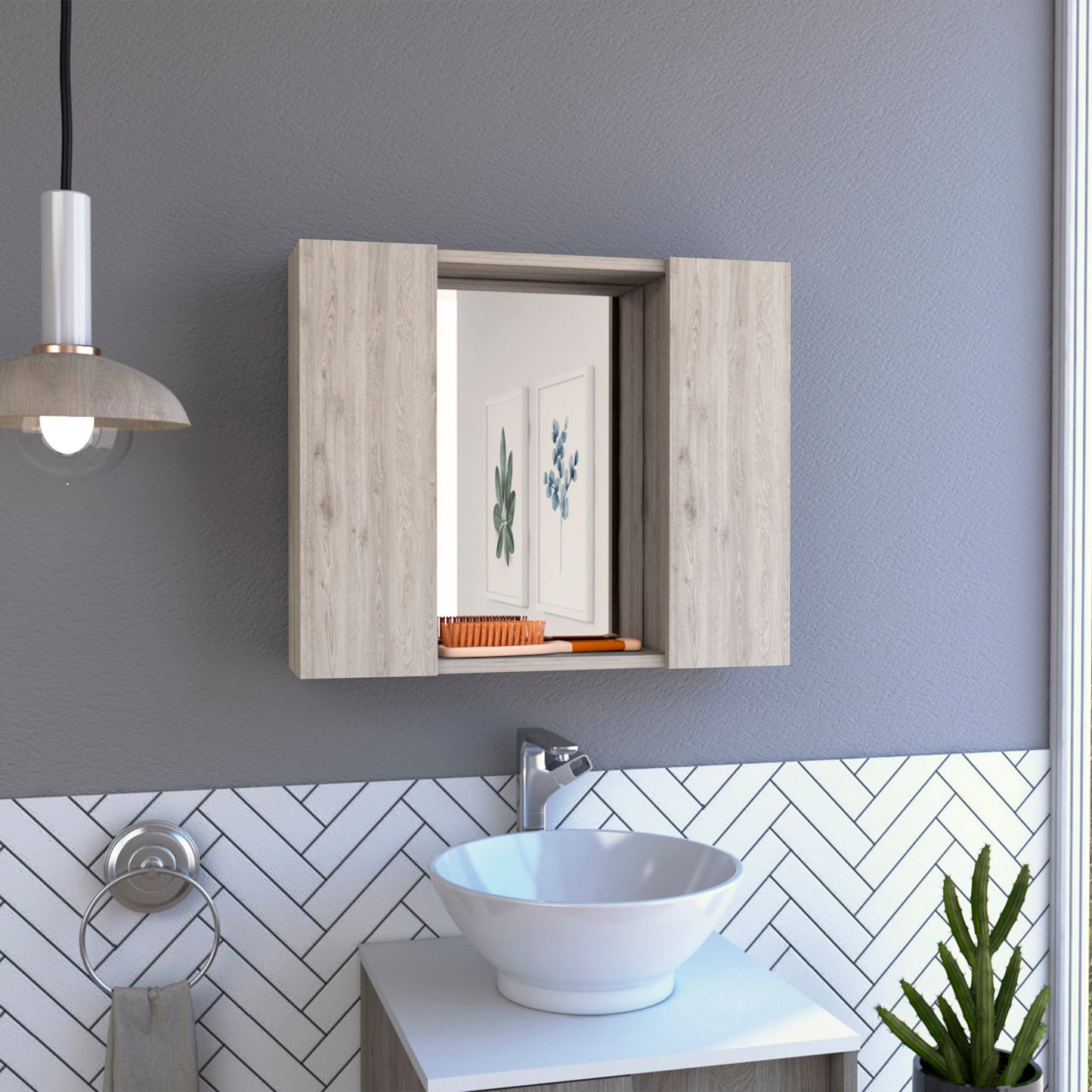 Artemisa Medicine Cabinet, Double Door, Mirror, One External Shelf -Light Gray