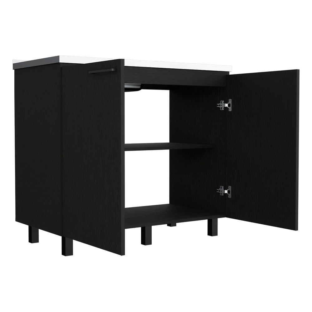 Burwood Utility Sink Cabinet - Black Particle Board Kitchen Storage