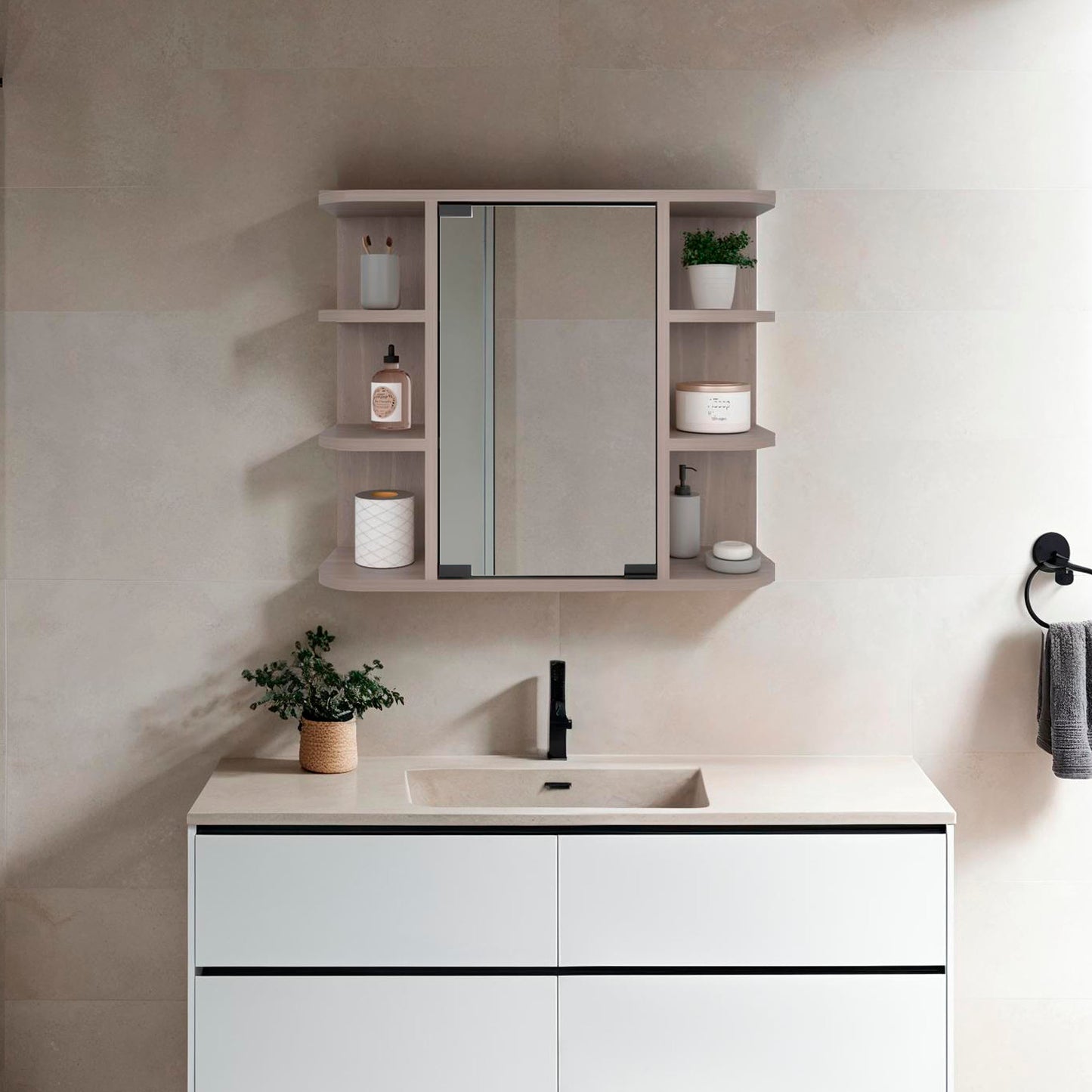 Medicine Cabinet 19" H, Six External Shelves, Three Interior Shelves, Light Gray