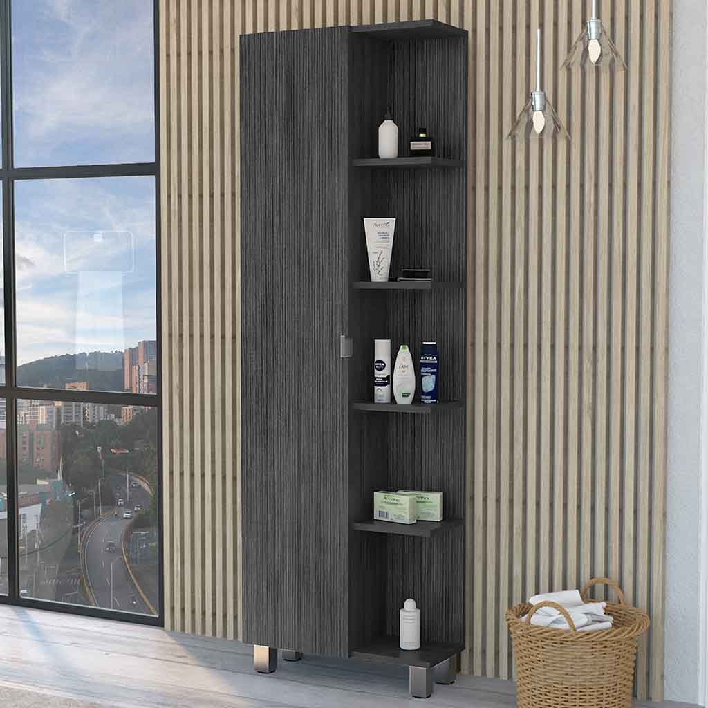 Los Angeles Linen Cabinet, Five Shelves, One Cabinet, Divisions