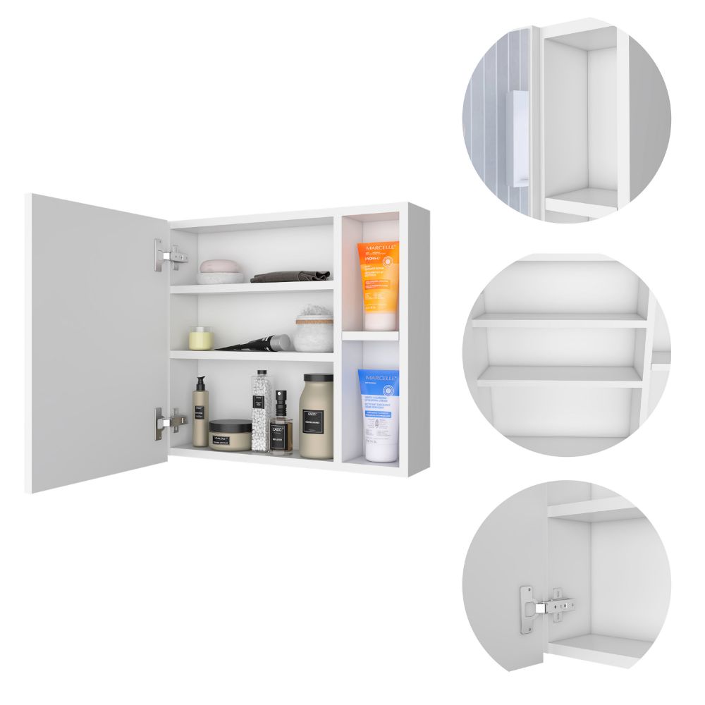 Minsk Medicine Cabinet - White, Wall Mounted Mirror Storage
