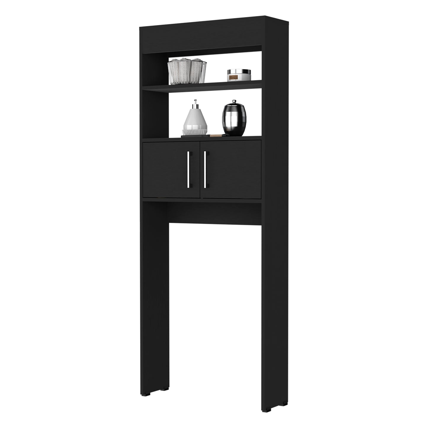 Black Over-the-Toilet Cabinet - 2 Doors, 3 Shelves for Bathroom