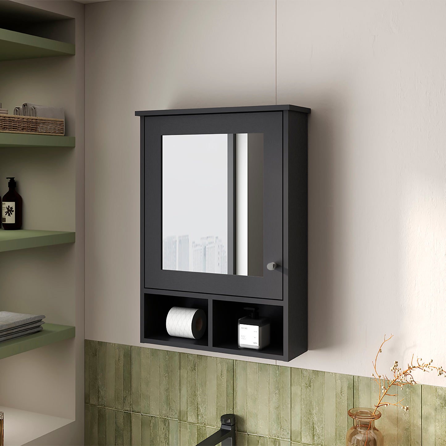 Poston Medicine Cabinet With a Door And Included Mirror, Black