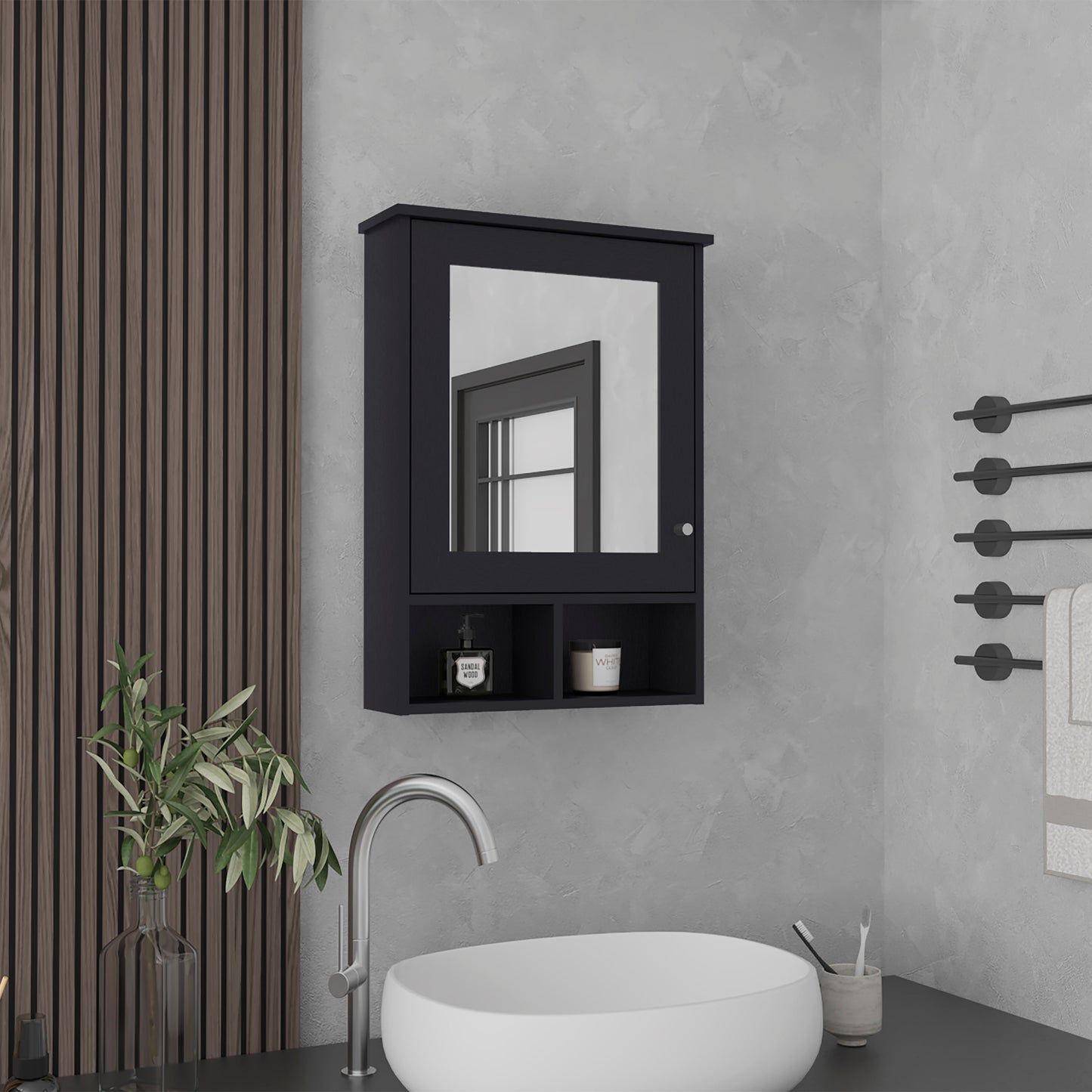 Vina Medicine Cabinet with Mirror Door 29" High Cabinet Organizer with Three concealed Shelves and Two Open shelves for Bathroom, Kitchen, Mudroom
