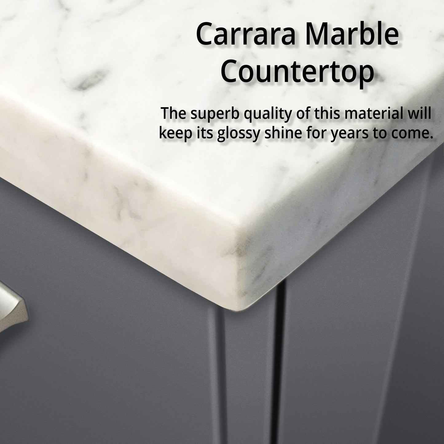 Dark Grey Bath Vanity with Marble Top & Faucet - Storage Solution