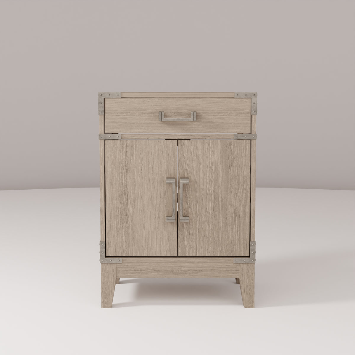 Grey Oak Single Bath Vanity - 24 Inch Wide Storage Cabinet