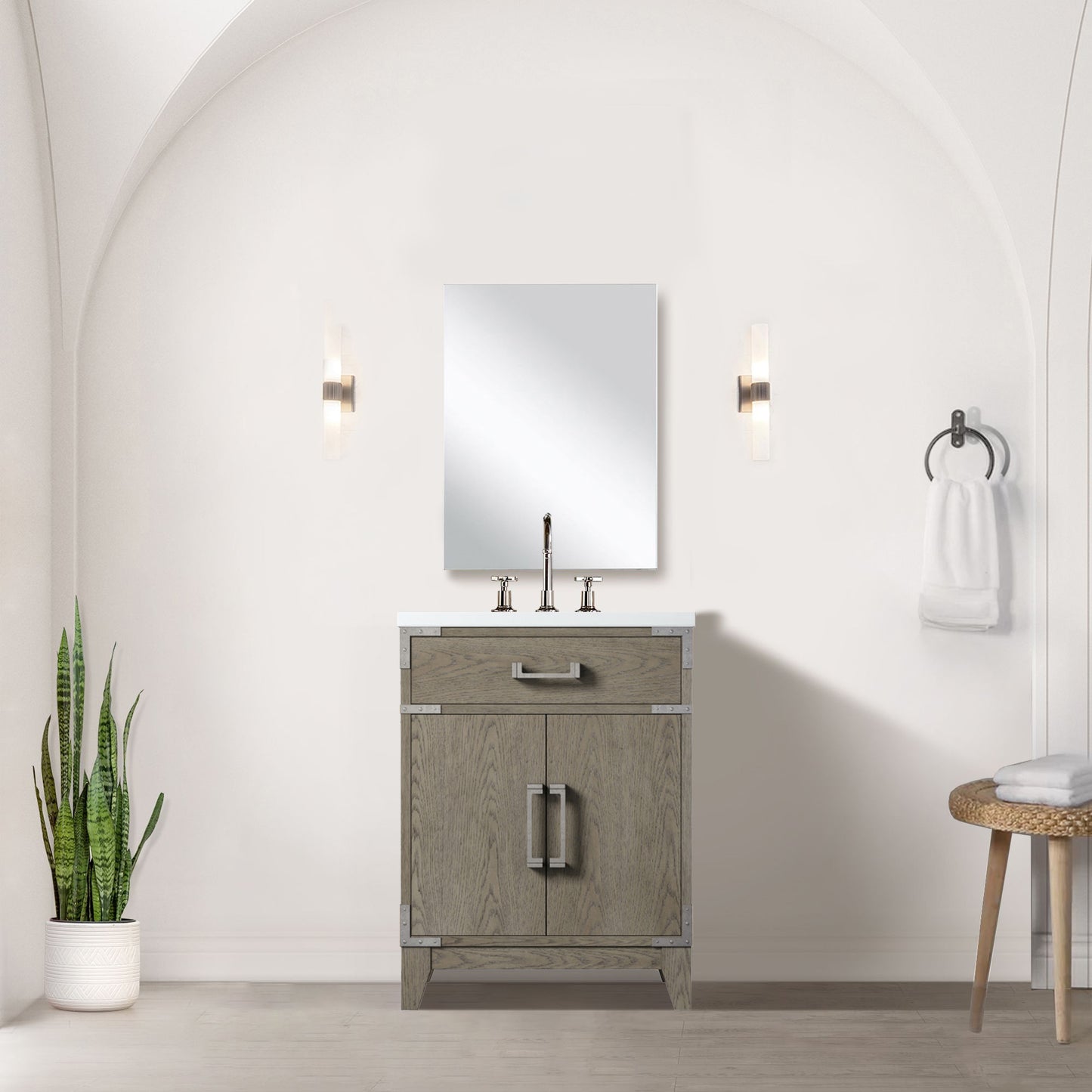 Grey Oak Single Bath Vanity 24 in. W x 18 in. D, Acrylic Top, and Faucet Set