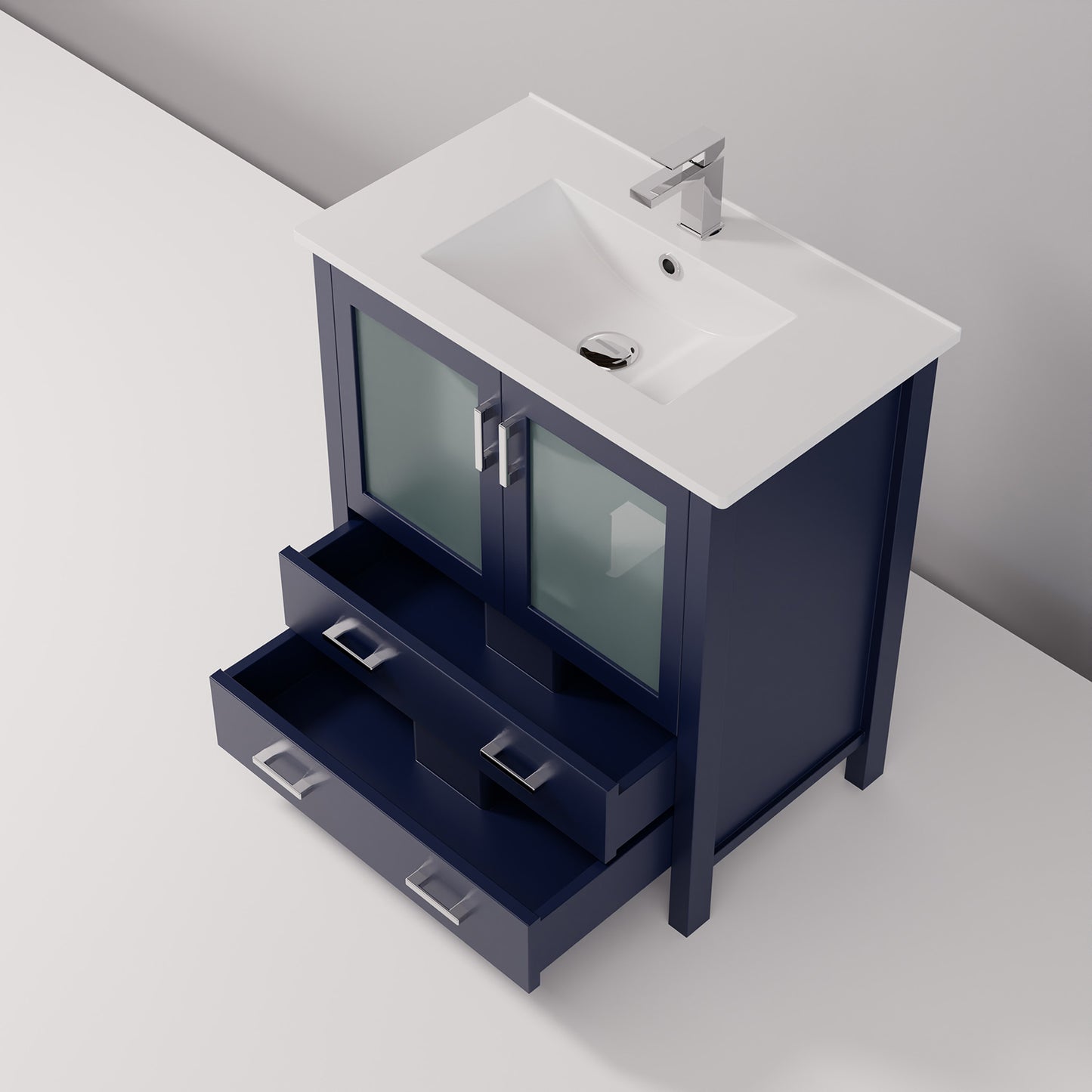 Navy Blue Bathroom Vanity with Ceramic Top & Faucet