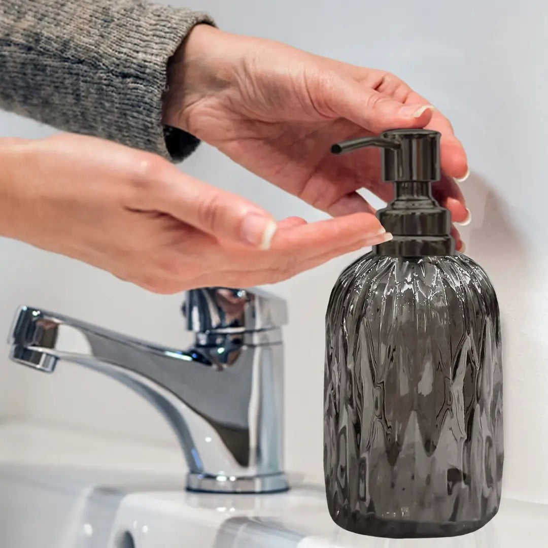 Glass Liquid Soap Dispenser Pump Bottle Bathroom Vanity & Kitchen Sink,Holds Soap,Lotion & Sanitizer Smoke