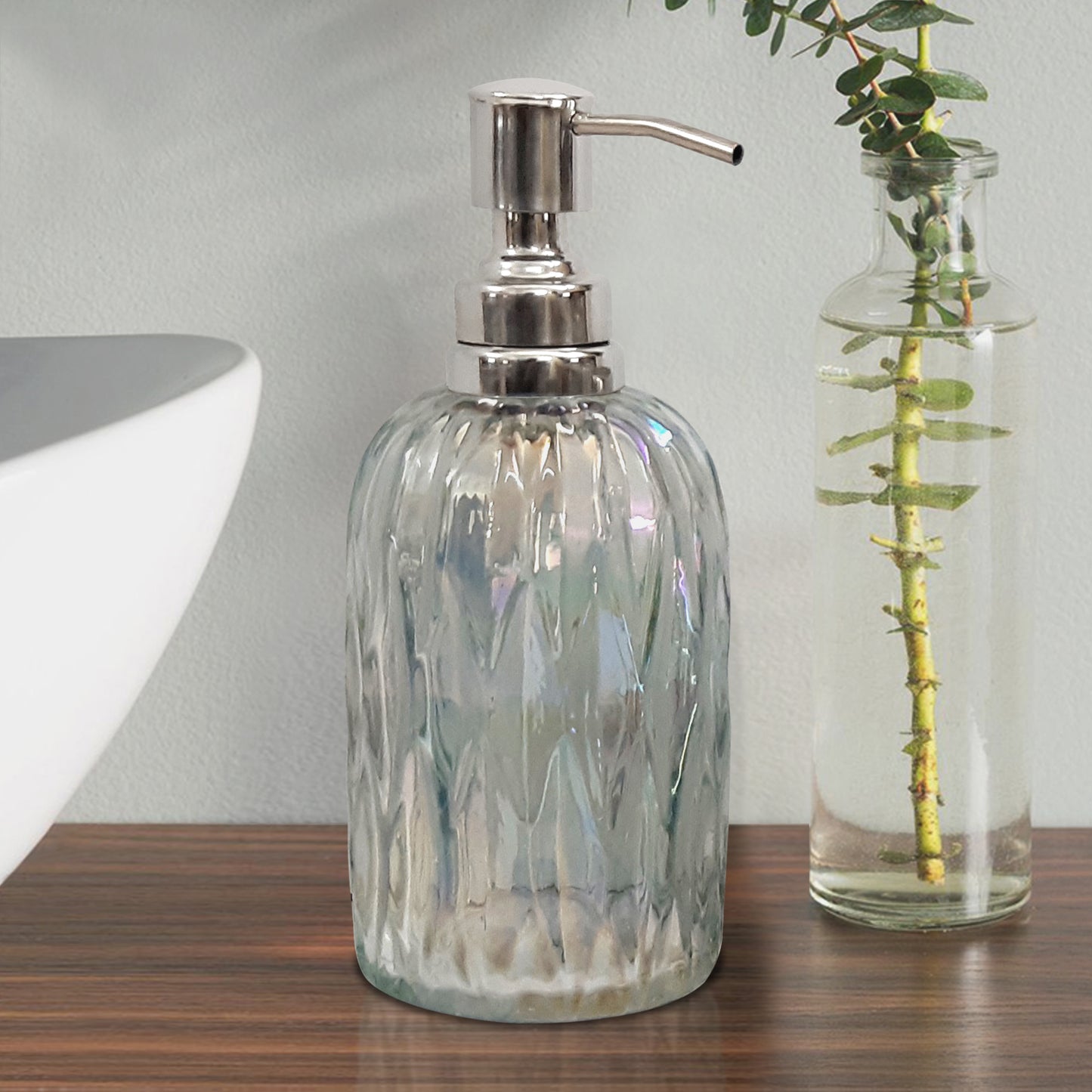 Glass Liquid Soap Dispenser Pump Bottle Bathroom Vanity & Kitchen Sink,Holds Soap,Lotion & Sanitizer Rainbow Lustre