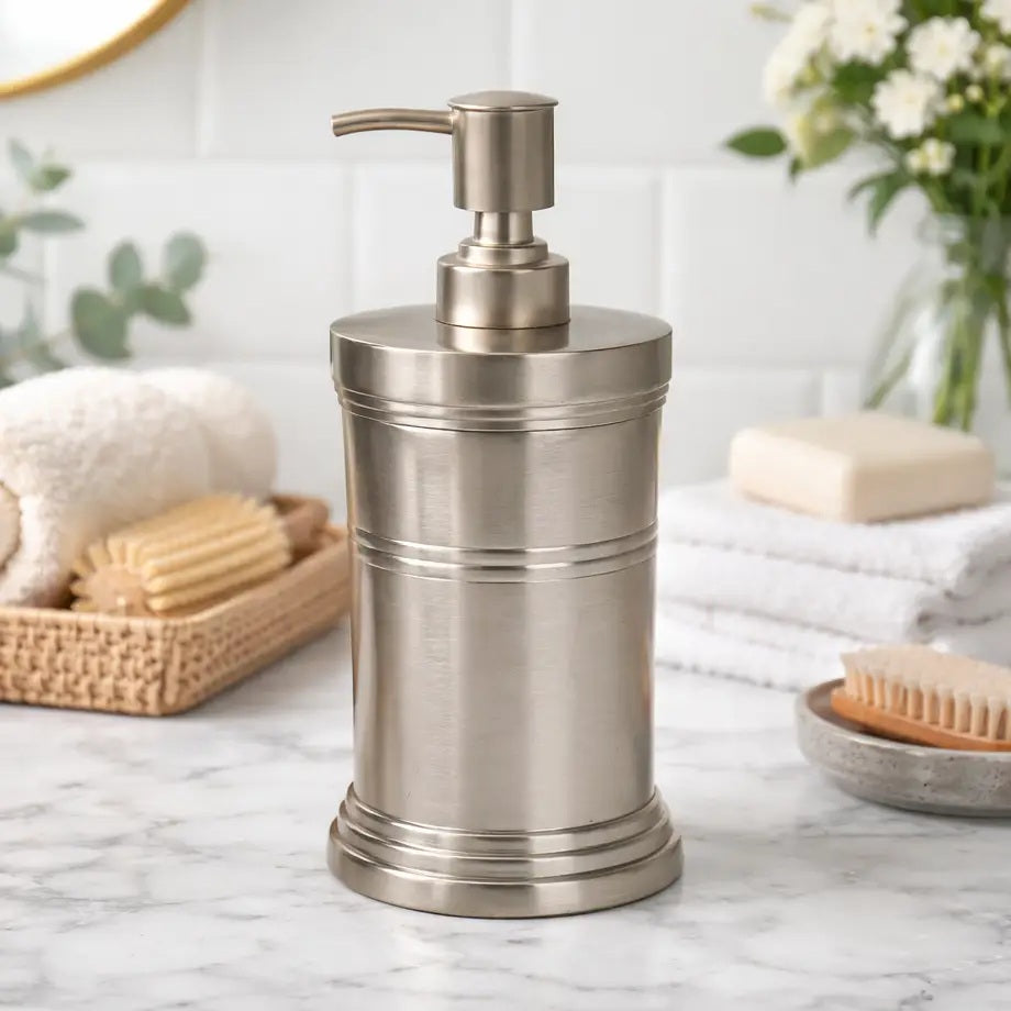 Stainless Steel Liquid Soap Dispenser Pump Bottle Bathroom Vanity & Kitchen Sink,Holds Soap,Lotion & Sanitizer Brushed Pewter Finish