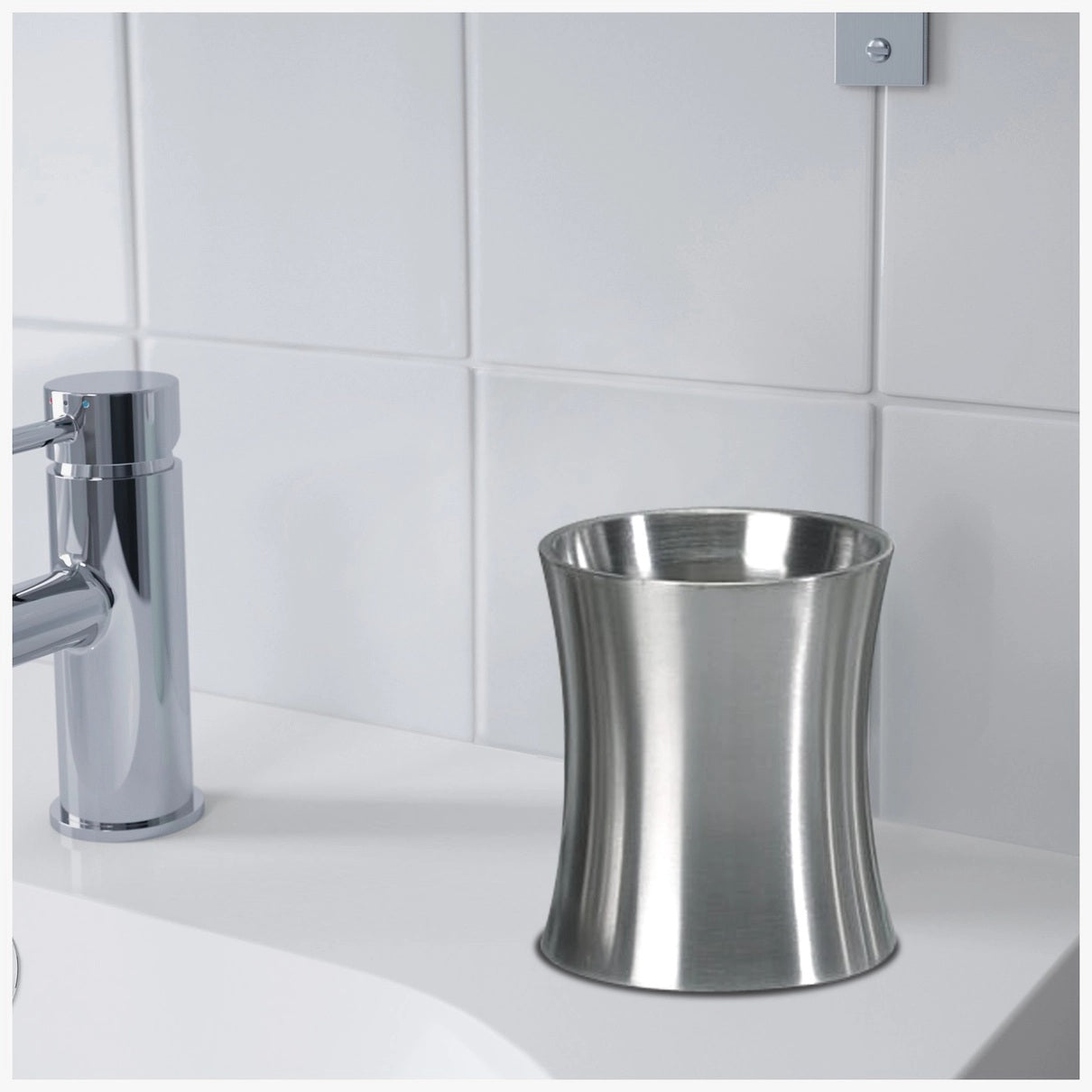Stainless Steel Tumbler Cup Decorative Rinse Cup,Drinking Glass,Toothbrush & Makeup Brush Holder for Vanity Countertops,Sink & Desk Brushed