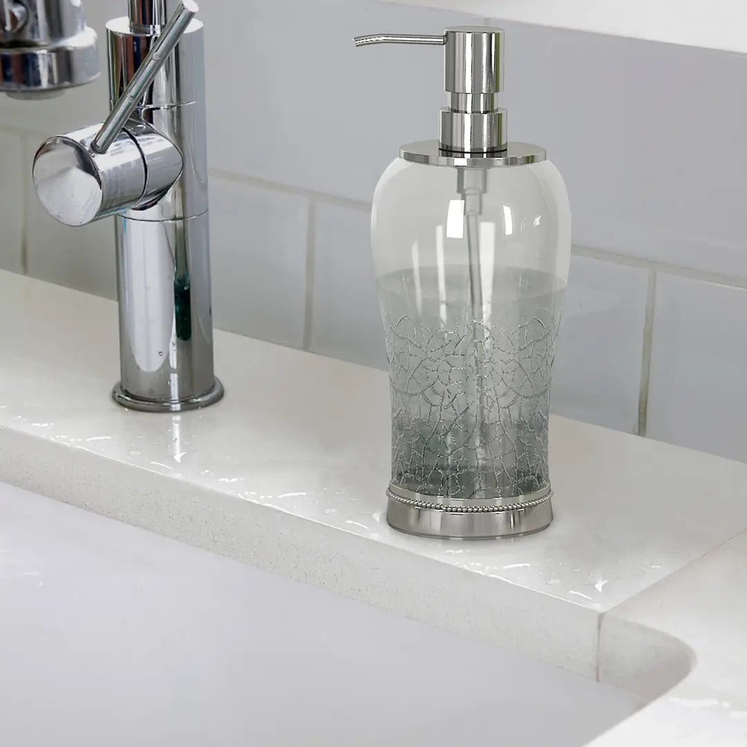 Glass Liquid Soap Dispenser Pump Bottle Bathroom Vanity & Kitchen Sink,Holds Soap,Lotion & Sanitizer Crackle Glass