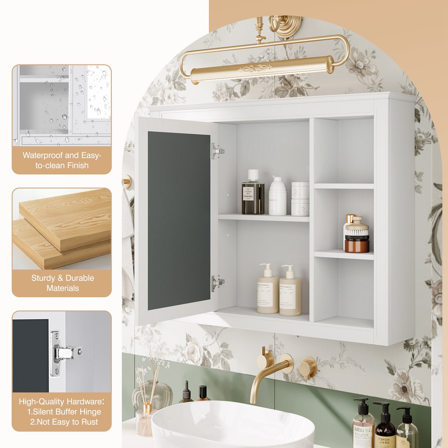 Wall Mounted Bathroom Cabinet with Mirror - 35" Storage