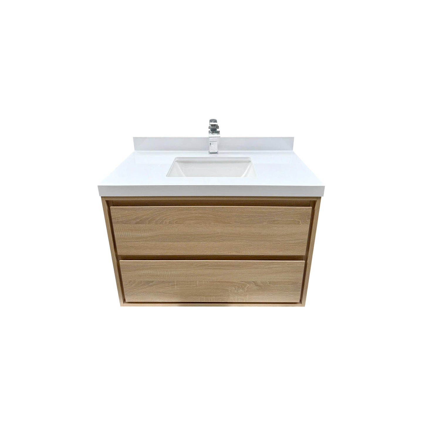 35.98"W Bathroom Vanity Cabinet - Natural Wood Sink & Countertop