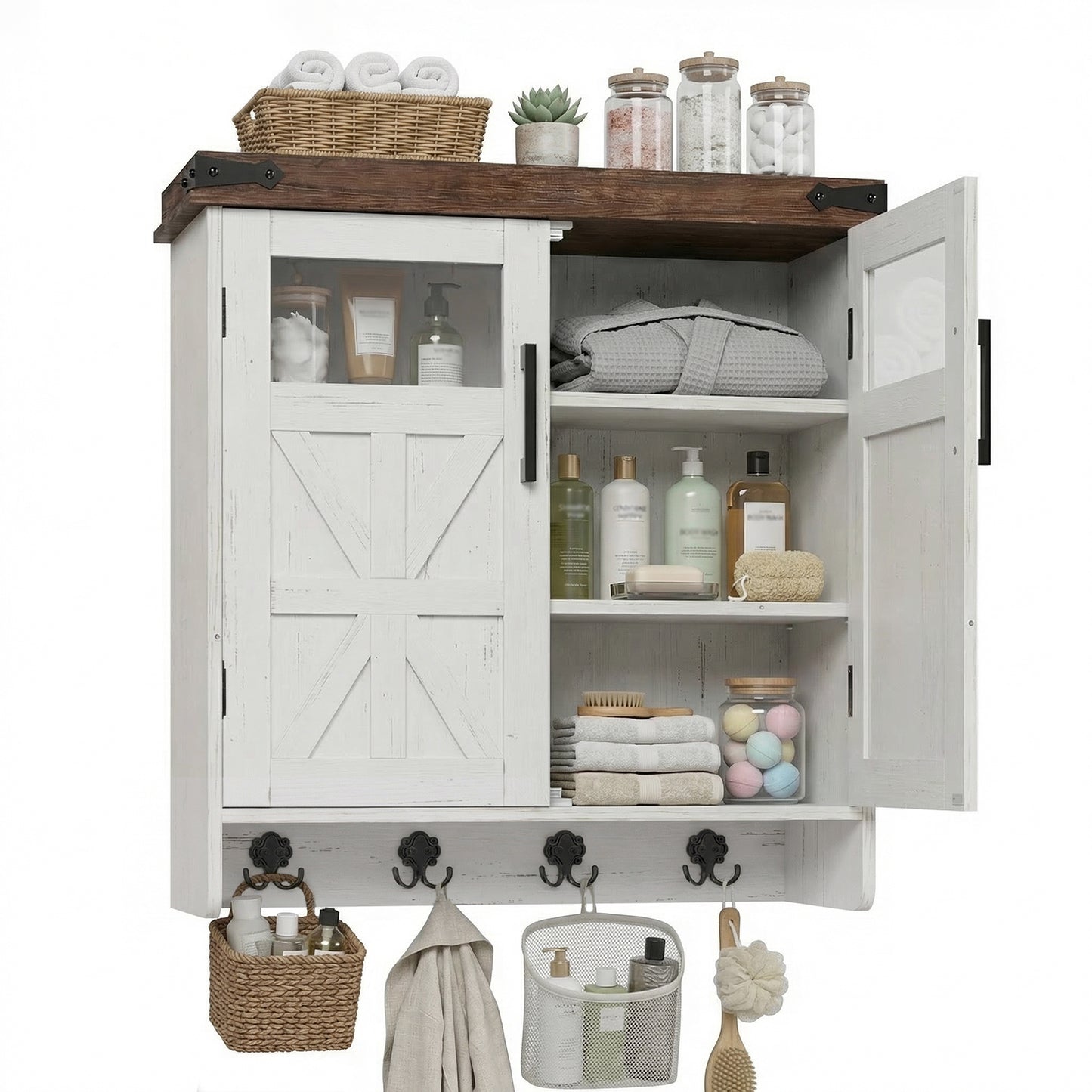 Bathroom Wall Cabinet Over Toilet with Adjustable Shelves, Medicine Cabinet Storage Organizer for Bathroom Kitchen Garage, Hanging Towel Hook, Space Saving