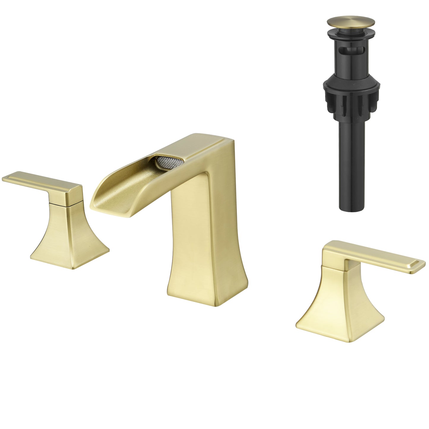 Bathroom Faucets for Sink 3 Hole Nickel Gold 8 inch Widespread Bathroom Sink Faucet with Pop Up Drain Double Lever Handle Faucet Bathroom Vanity Faucet Basin Mixer Tap Faucet with Hose