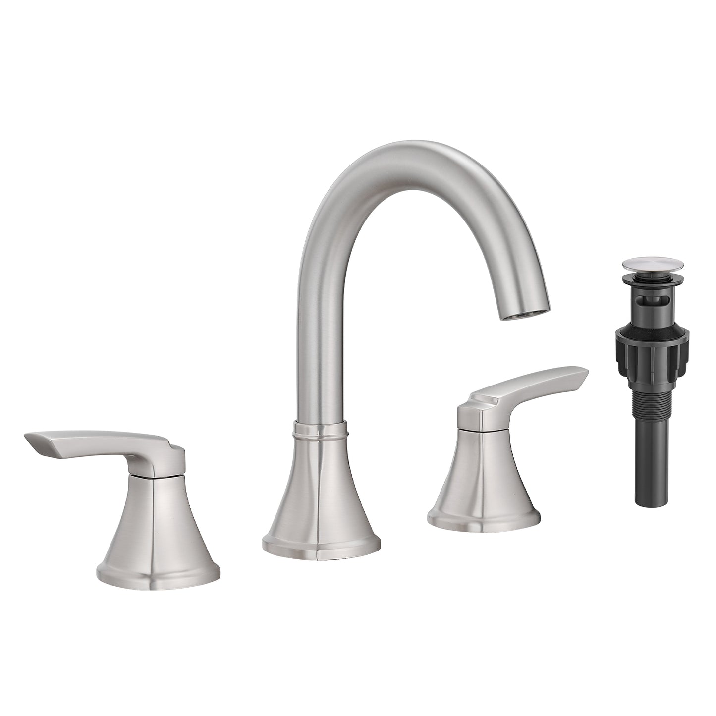 Bathroom Stainless Steel Faucets for Sink 3 Hole Brushed Nickel 8 inch Widespread Bathroom Sink Faucet Double Lever Handle Faucet Bathroom Vanity Faucet Basin Mixer Tap Faucet with Pop-Up Drain