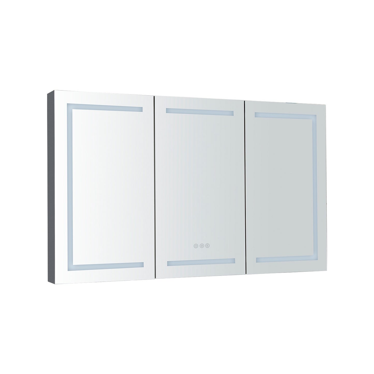 60 x 36 inch LED Lighted Bathroom Medicine Cabinet with Mirror, Sockets and Adjustable Glass Shelves, Dimmable, Anti-Fog