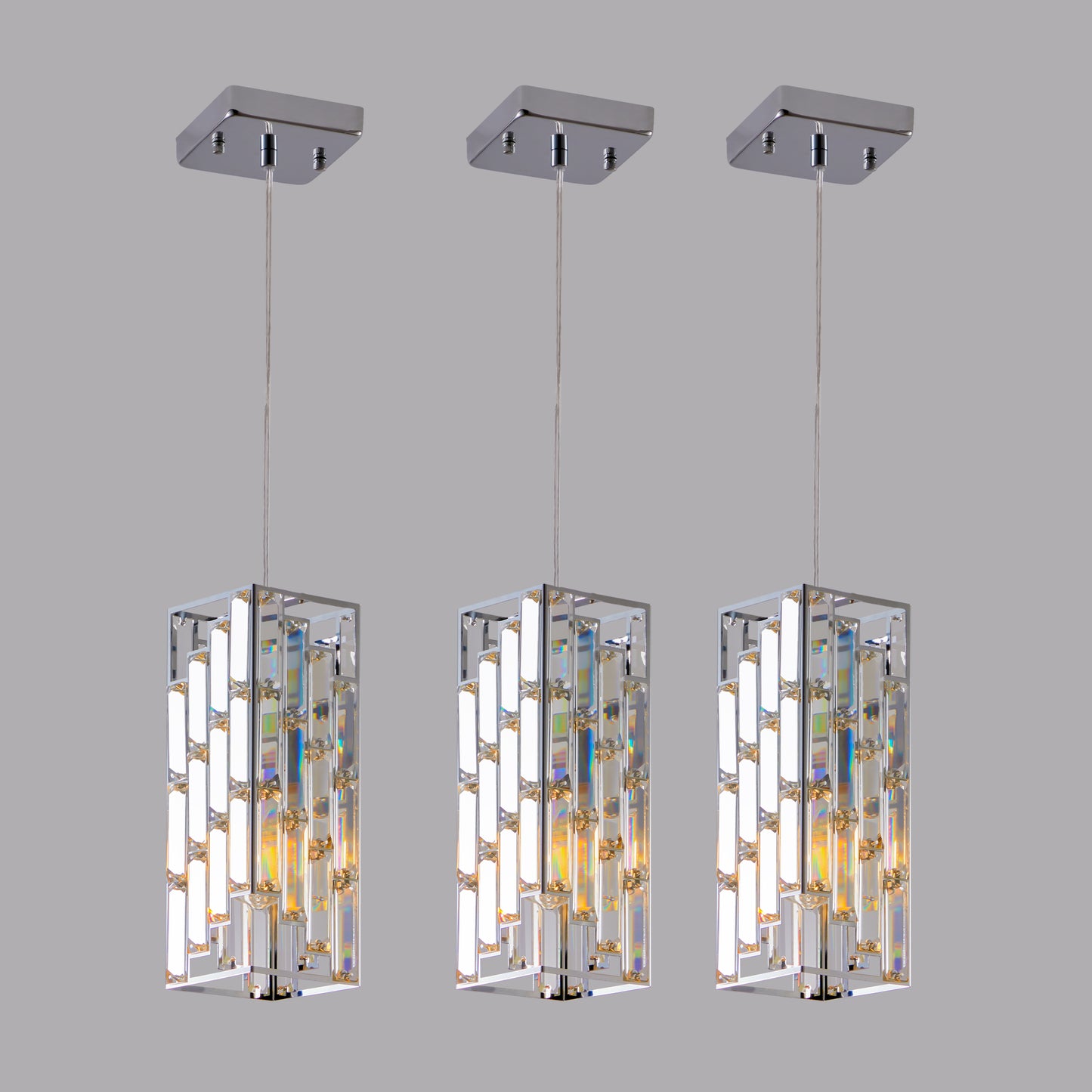 3-Piece Chrome Iron Crystal Pendant Light Set