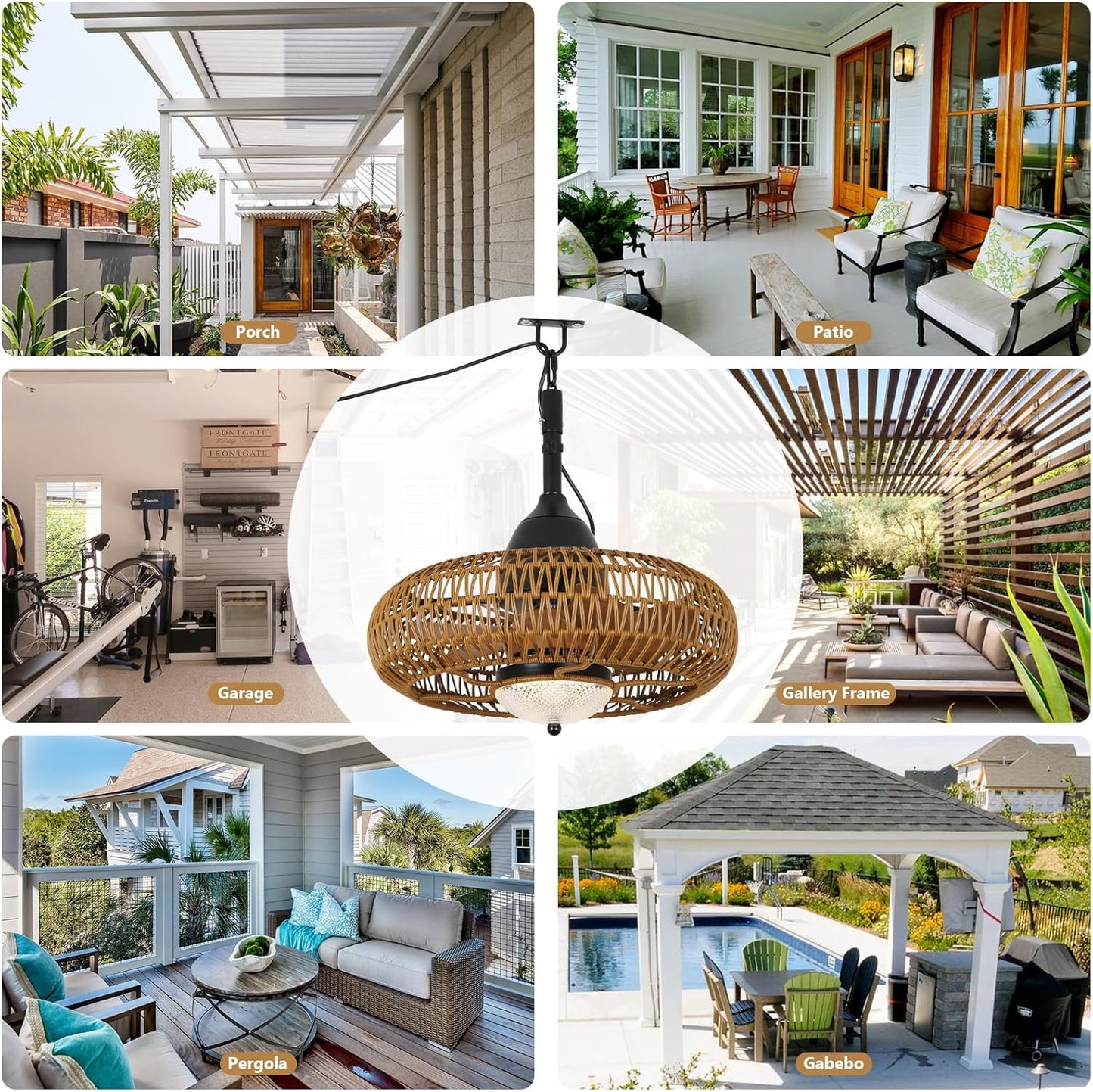 Brown Iron Outdoor Ceiling Fan with Lights Remote Control