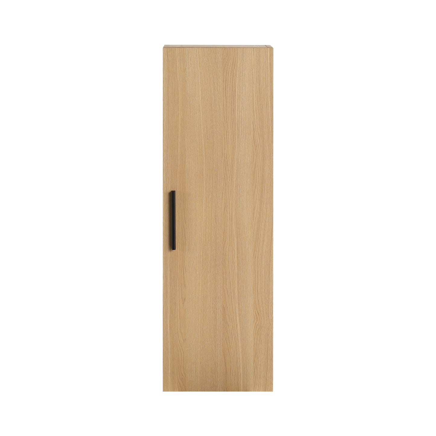 12" Tall Floating Bathroom Side Cabinet, Light Oak Plywood Linen Cabinet, Wall-Mounted Single Door Storage with Black/Aluminum Handles