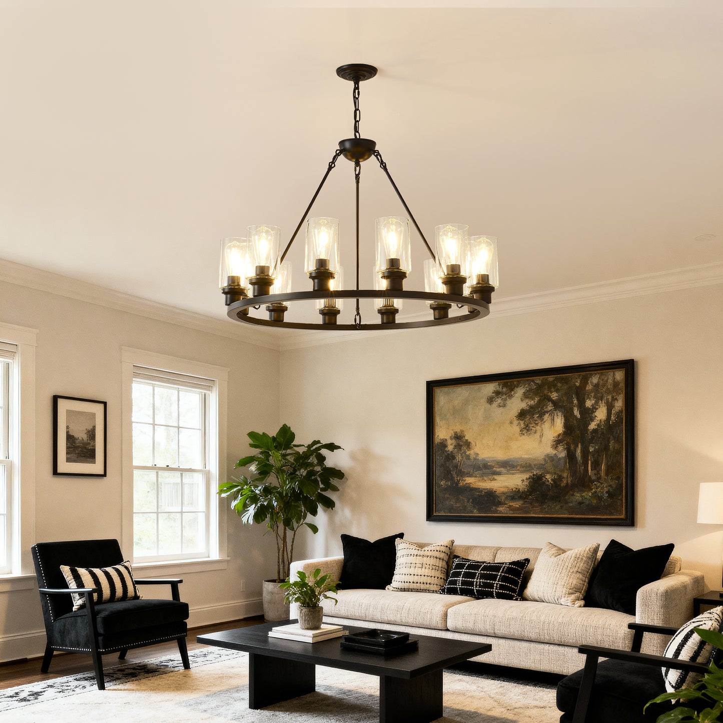 Coffee Wagon Wheel Chandelier - 9 Light Farmhouse Pendant